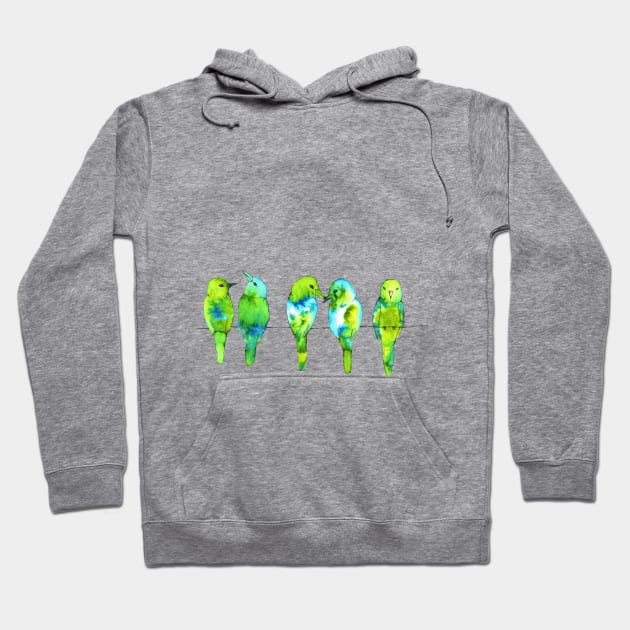 Five birds on a wire Hoodie by Bwiselizzy